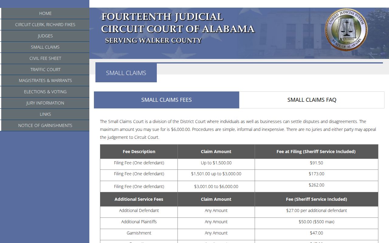 Walker County District Court small claims rules and records