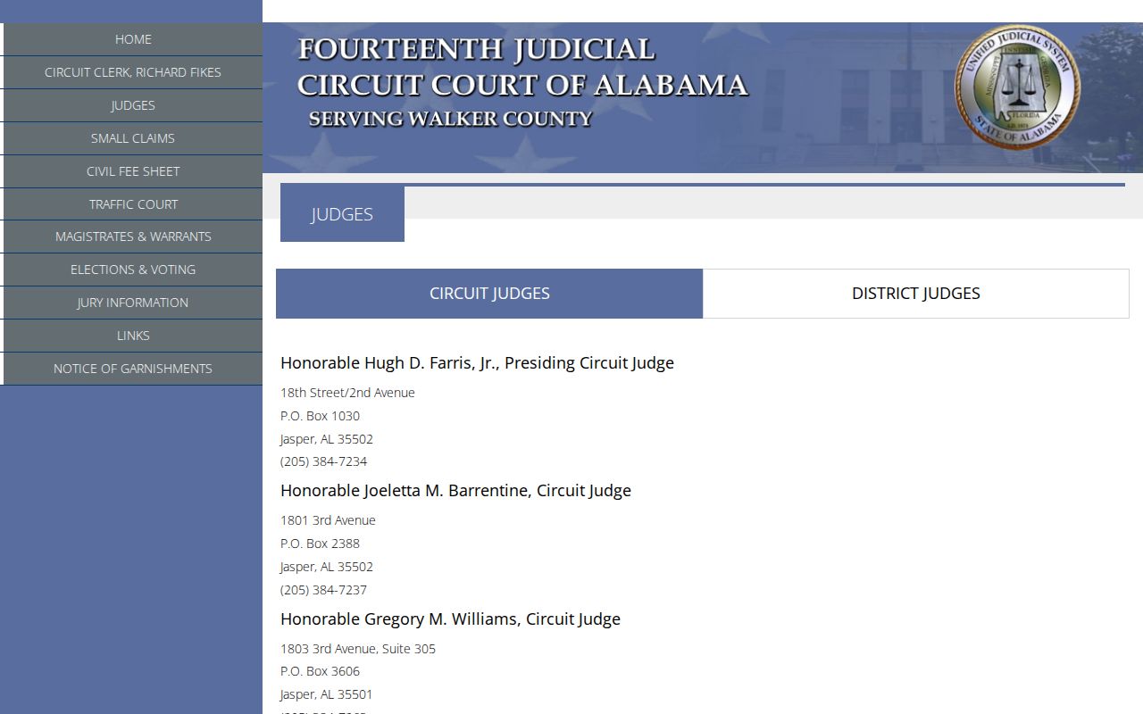 Walker County District Court and Circuit Court judges roster