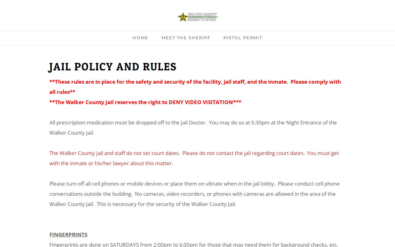 Walker County inmate video visitation policies and jail rules