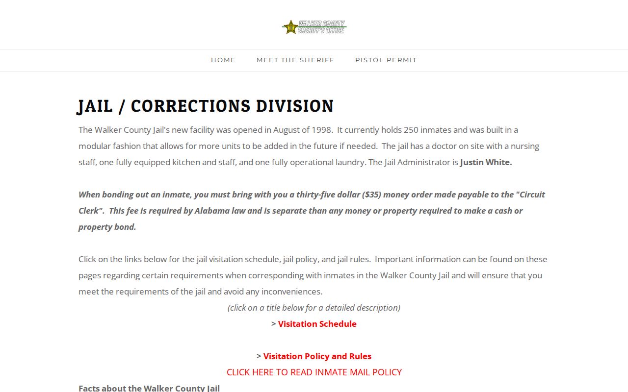 Walker County inmate facility facts and jail capacity
