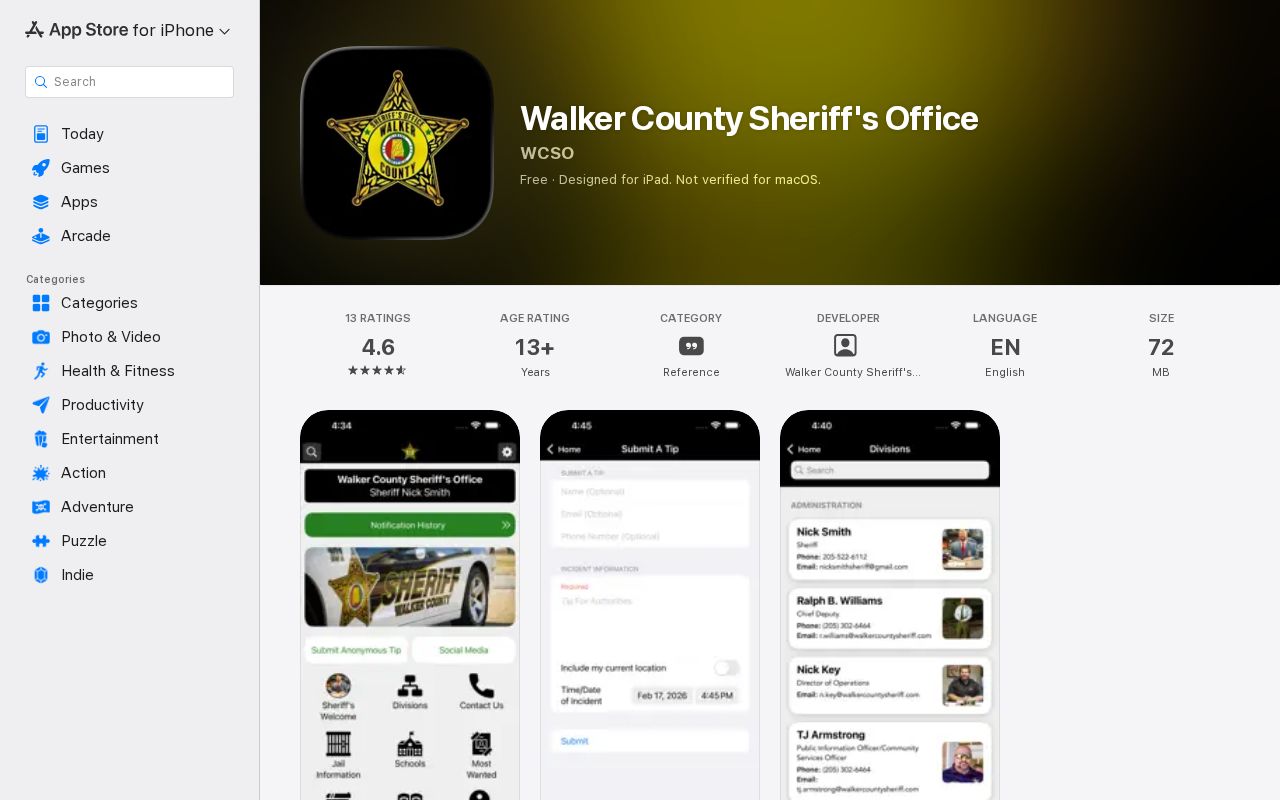 Walker County inmate lookup limits in Sheriff Office iOS app