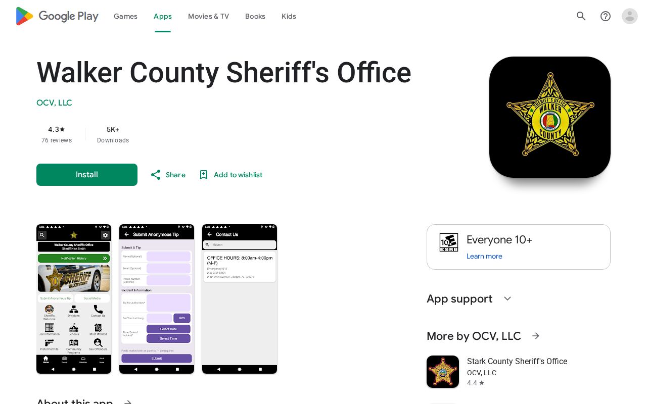Walker County inmate information limits in Sheriff Office Android app