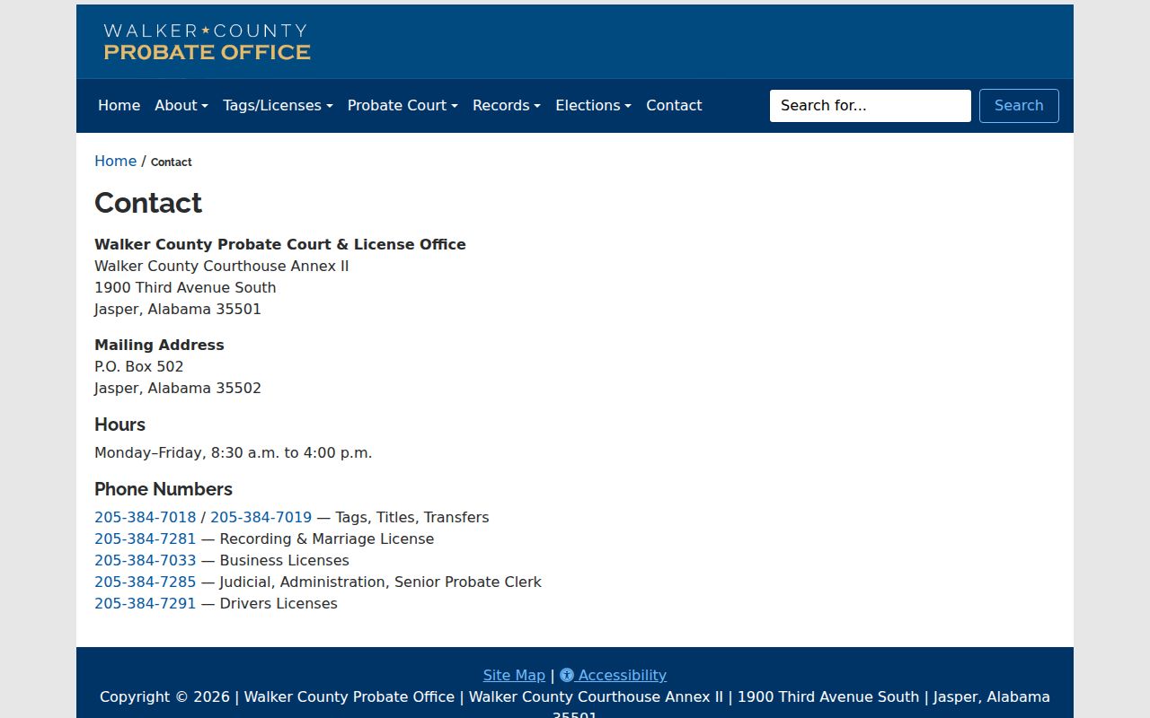 Walker County marriage records Probate Office contact channels