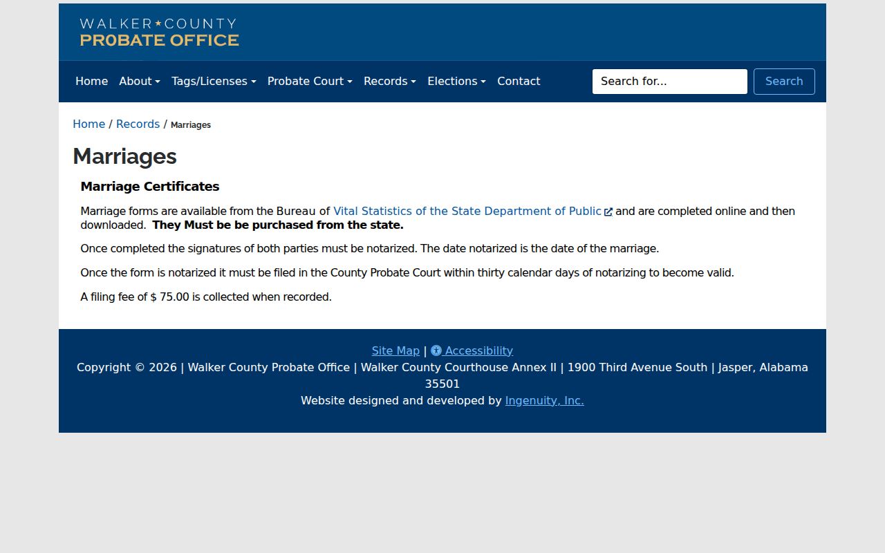 Walker County marriage records certificate filing instructions