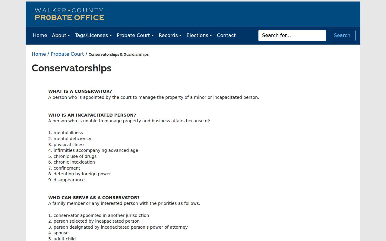 Walker County probate records for conservatorships and guardianships