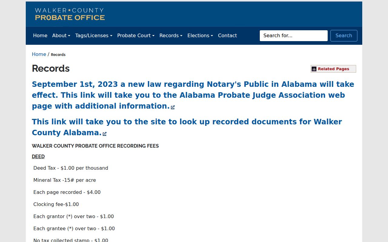 Walker County probate records copy and recording fees