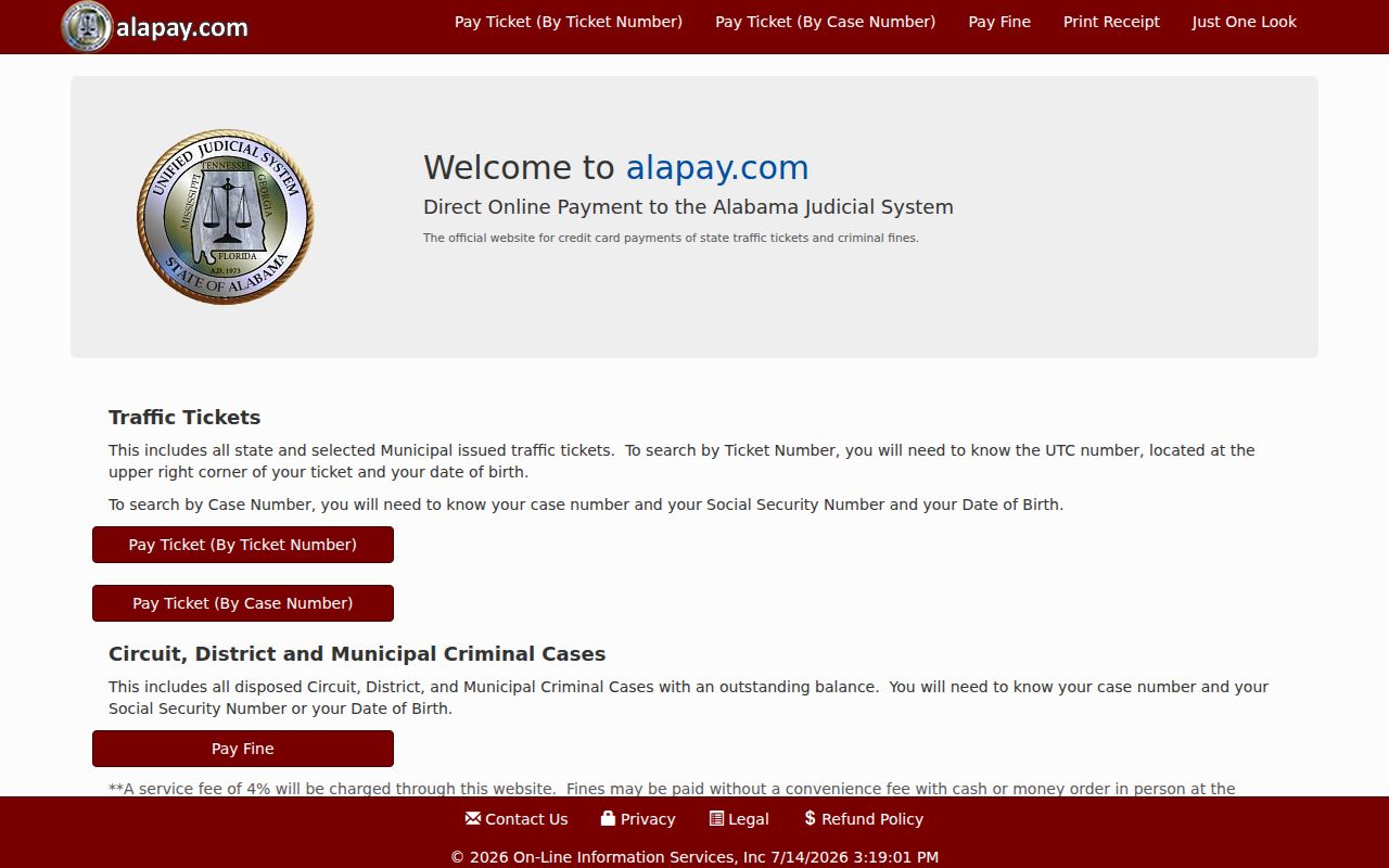 Walker County traffic court records through the AlaPay ticket portal