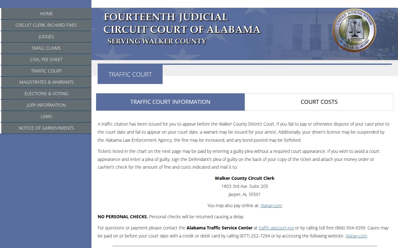 Walker County traffic court records and District Court ticket instructions